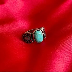 Turquoise Statement Costume Ring Silver Metal Steel Large Bold Boho Size 9